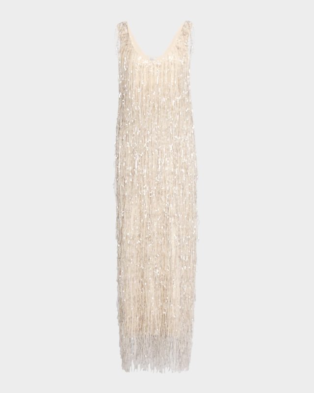 Sequin Waterfall Crispy Silk Maxi Dress